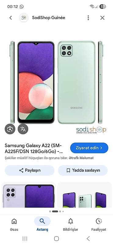 Samsung Galaxy A22, 128 GB, rəng - Yaşıl, Barmaq izi lalafo.az -da Samsung Galaxy A22, 128 GB, rəng - Yaşıl, Barmaq izi
