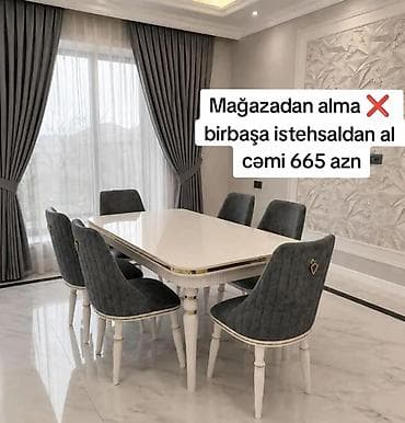 Yemək otağı dəsti – masa + 6 ədəd stul - Stil: müasir klassik - Rəng at lalafo.az Yemək otağı dəsti – masa + 6 ədəd stul - Stil: müasir klassik - Rəng