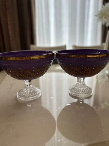 Bənövşəyi şüşə ayaqlı qab dəsti – 2 ədəd - Material: qalın lalafo.az -da Bənövşəyi şüşə ayaqlı qab dəsti – 2 ədəd - Material: qalın