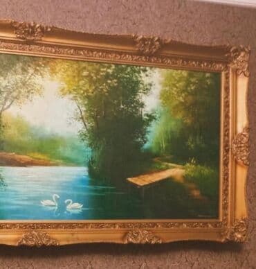 Yağlı boya tablo – “Göl kənarı” mənzərə - Mövzu: meşəlikdə sakit göl lalafo.az -da Yağlı boya tablo – “Göl kənarı” mənzərə - Mövzu: meşəlikdə sakit göl