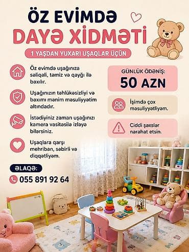 👶 Öz evimdə dayə xidməti 1 yaşdan yuxarı uşaqlara öz evimdə baxıram lalafo.az -da 👶 Öz evimdə dayə xidməti 1 yaşdan yuxarı uşaqlara öz evimdə baxıram