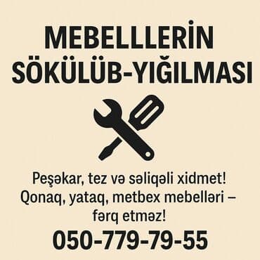 Mebellərin Sökülməsi və Yığılması Xidməti Peşəkar usta xidməti – hər lalafo.az -da Mebellərin Sökülməsi və Yığılması Xidməti Peşəkar usta xidməti – hər