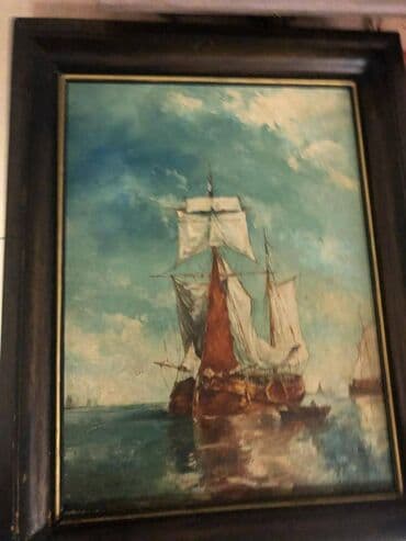 Коллекционная картина маслом «Парусник в море» в массивной раме Текст lalafo.az -da Коллекционная картина маслом «Парусник в море» в массивной раме Текст