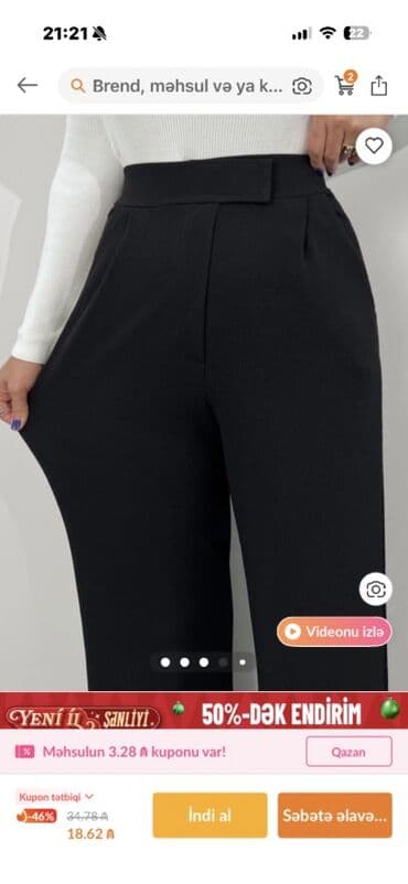 Qadınlar üçün klassik qara şalvar - Kəsim: düz və geniş kəsim lalafo.az -da Qadınlar üçün klassik qara şalvar - Kəsim: düz və geniş kəsim