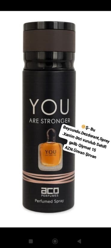 Məhsul: ACD Perfumes “YOU Are Stronger” perfumed sprey-dezodorant - lalafo.az -da Məhsul: ACD Perfumes “YOU Are Stronger” perfumed sprey-dezodorant -