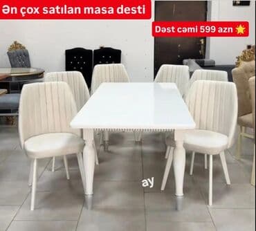 Qonaq otağı üçün, Dördbucaq masa, 6 stul lalafo.az -da Qonaq otağı üçün, Dördbucaq masa, 6 stul
