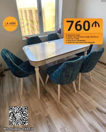 Qonaq otağı üçün, Açılan, Dördbucaq masa, 6 stul lalafo.az -da Qonaq otağı üçün, Açılan, Dördbucaq masa, 6 stul
