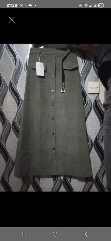 Xaki rəngli qadın ətəyi - Model: A-kesim, midi uzunluqda - Ön hissə lalafo.az -da Xaki rəngli qadın ətəyi - Model: A-kesim, midi uzunluqda - Ön hissə