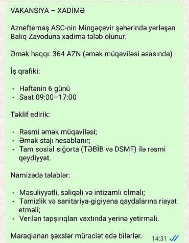 Xadimə tələb olunur, 6/1 lalafo.az -da Xadimə tələb olunur, 6/1