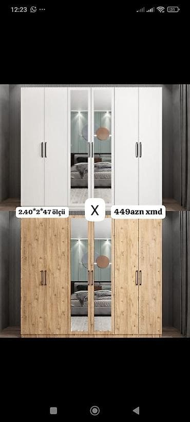 6 qapılı güzgülü paltar şkafı - Ölçü: 240 × 200 × 47 sm (şəkildə lalafo.az -da 6 qapılı güzgülü paltar şkafı - Ölçü: 240 × 200 × 47 sm (şəkildə