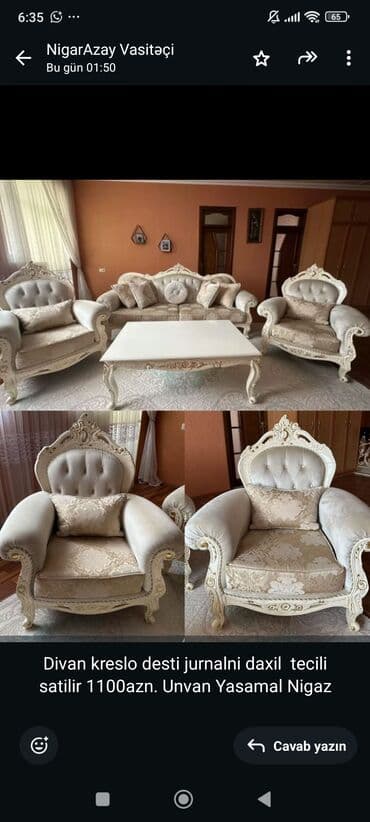 Divan, Jurnal masası, 2 kreslo lalafo.az -da Divan, Jurnal masası, 2 kreslo
