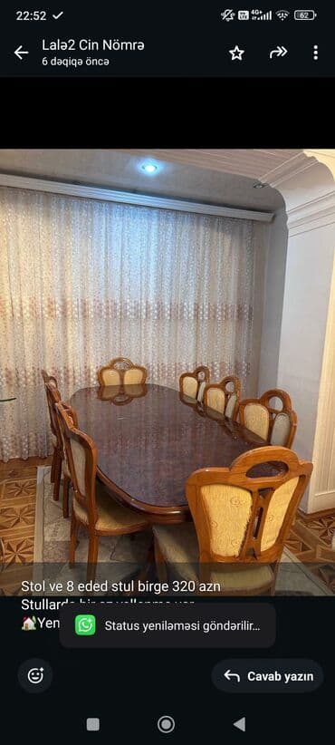 Qonaq otağı üçün, Oval masa, 8 stul lalafo.az -da Qonaq otağı üçün, Oval masa, 8 stul