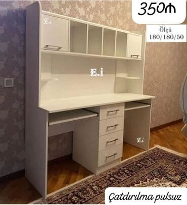 Ağ rəngli funksional iş/oxu masası və üst dolab modulı. Ölçü lalafo.az -da Ağ rəngli funksional iş/oxu masası və üst dolab modulı. Ölçü