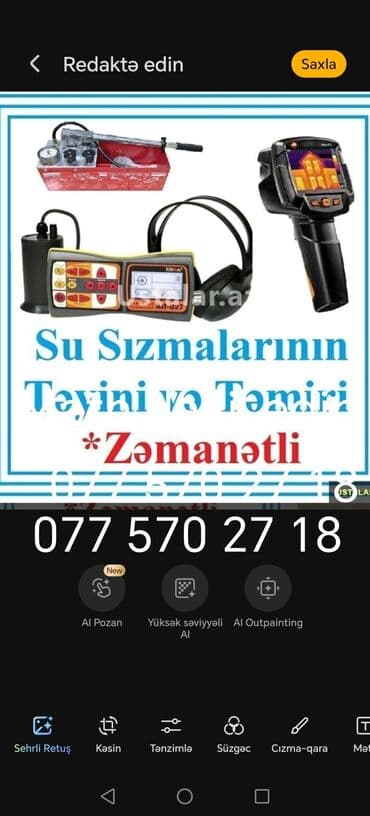 Xidmət: Su sızmalarının təyini və təmiri Təsvir: - Mənzillərdə, fərdi lalafo.az -da Xidmət: Su sızmalarının təyini və təmiri Təsvir: - Mənzillərdə, fərdi