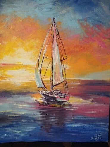 Akril tablo – “Günbatımında yelkənli qayıq” - Texnika: Akril boya - lalafo.az -da Akril tablo – “Günbatımında yelkənli qayıq” - Texnika: Akril boya -