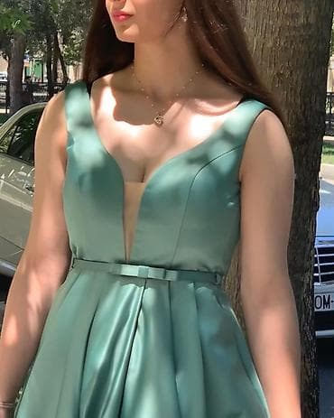 Zərif ziyafət donu – yaşıl/mürəkkəb mavi tonlarında, parlaq atlas lalafo.az -da Zərif ziyafət donu – yaşıl/mürəkkəb mavi tonlarında, parlaq atlas