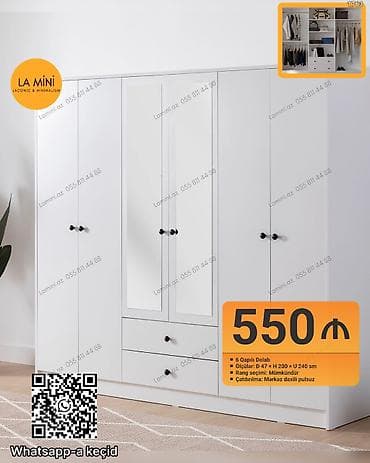 6 qapı, Güzgülü, Ağ, Açılan, Düz dolab lalafo.az -da 6 qapı, Güzgülü, Ağ, Açılan, Düz dolab