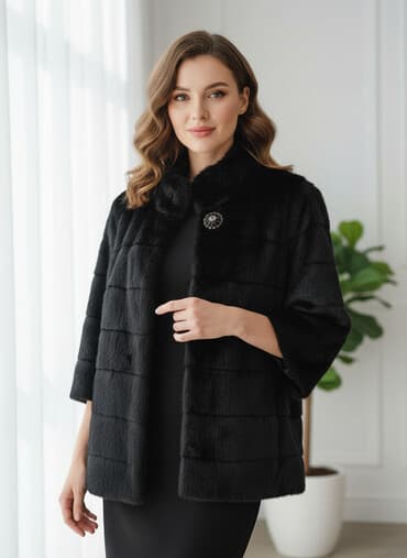 Qadın qısa xəz plaş/palto - Rəng: qara, parıltılı - Material: xəz lalafo.az -da Qadın qısa xəz plaş/palto - Rəng: qara, parıltılı - Material: xəz