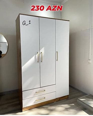 Üç qapılı geyim dolabı – G_1 modeli - Dizayn: ağ ön panellər lalafo.az -da Üç qapılı geyim dolabı – G_1 modeli - Dizayn: ağ ön panellər
