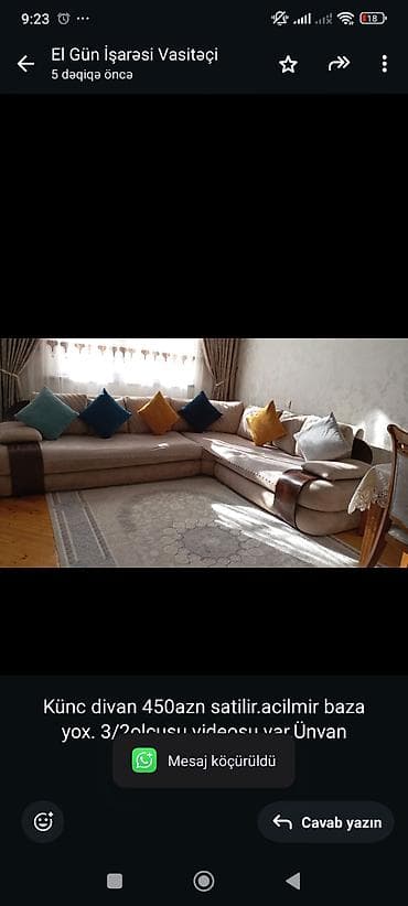 Künc divan 450azn satilir.acilmir baza yox. 3/2olcusu.videosu lalafo.az -da Künc divan 450azn satilir.acilmir baza yox. 3/2olcusu.videosu