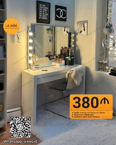 Vizaj masası və güzgü dəsti – LED işıqlı - Ölçülər: D 45 sm x H 150 lalafo.az -da Vizaj masası və güzgü dəsti – LED işıqlı - Ölçülər: D 45 sm x H 150