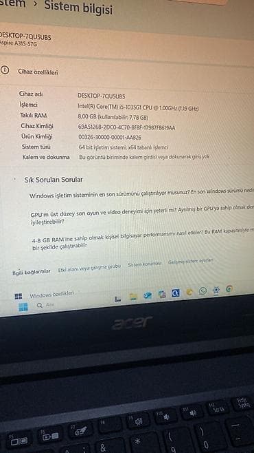 Acer Aspire 3 A315-57G noutbuku - Prosessor: Intel Core i5-1035G1 lalafo.az -da — 4 Acer Aspire 3 A315-57G noutbuku - Prosessor: Intel Core i5-1035G1 — 4