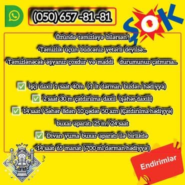 Özündə təmizləyə bilərsən ! -Təmizlik üçün büdcəniz yetərli deyilsə lalafo.az -da Özündə təmizləyə bilərsən ! -Təmizlik üçün büdcəniz yetərli deyilsə