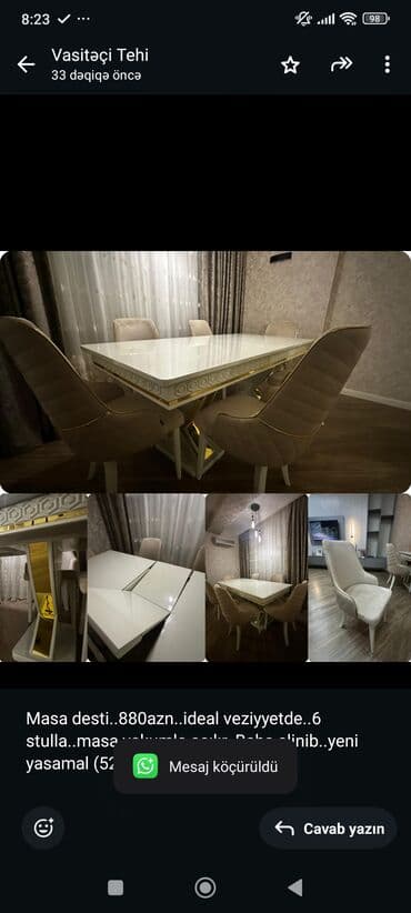Masa desti. 880azn. ideal veziyyetde. 6 stulla. masa vakumla lalafo.az -da Masa desti. 880azn. ideal veziyyetde. 6 stulla. masa vakumla